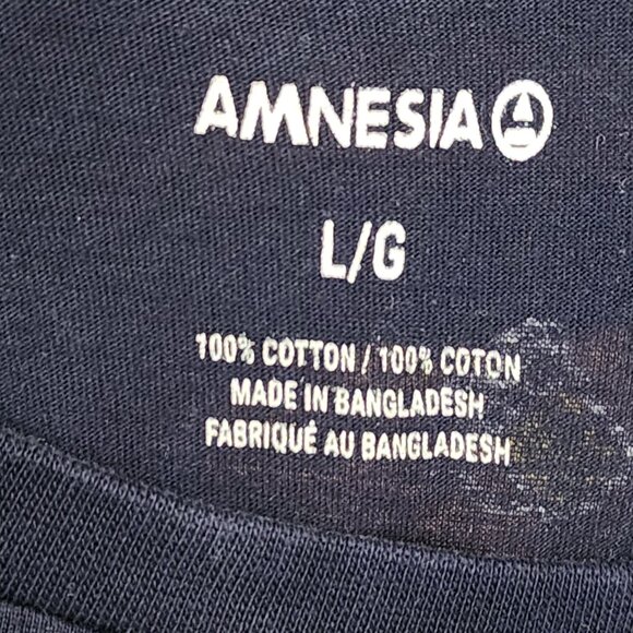 Amnesia Navy Beer Mugs Drinks Print Cotton Crewneck T-Shirt - Picture 4 of 4